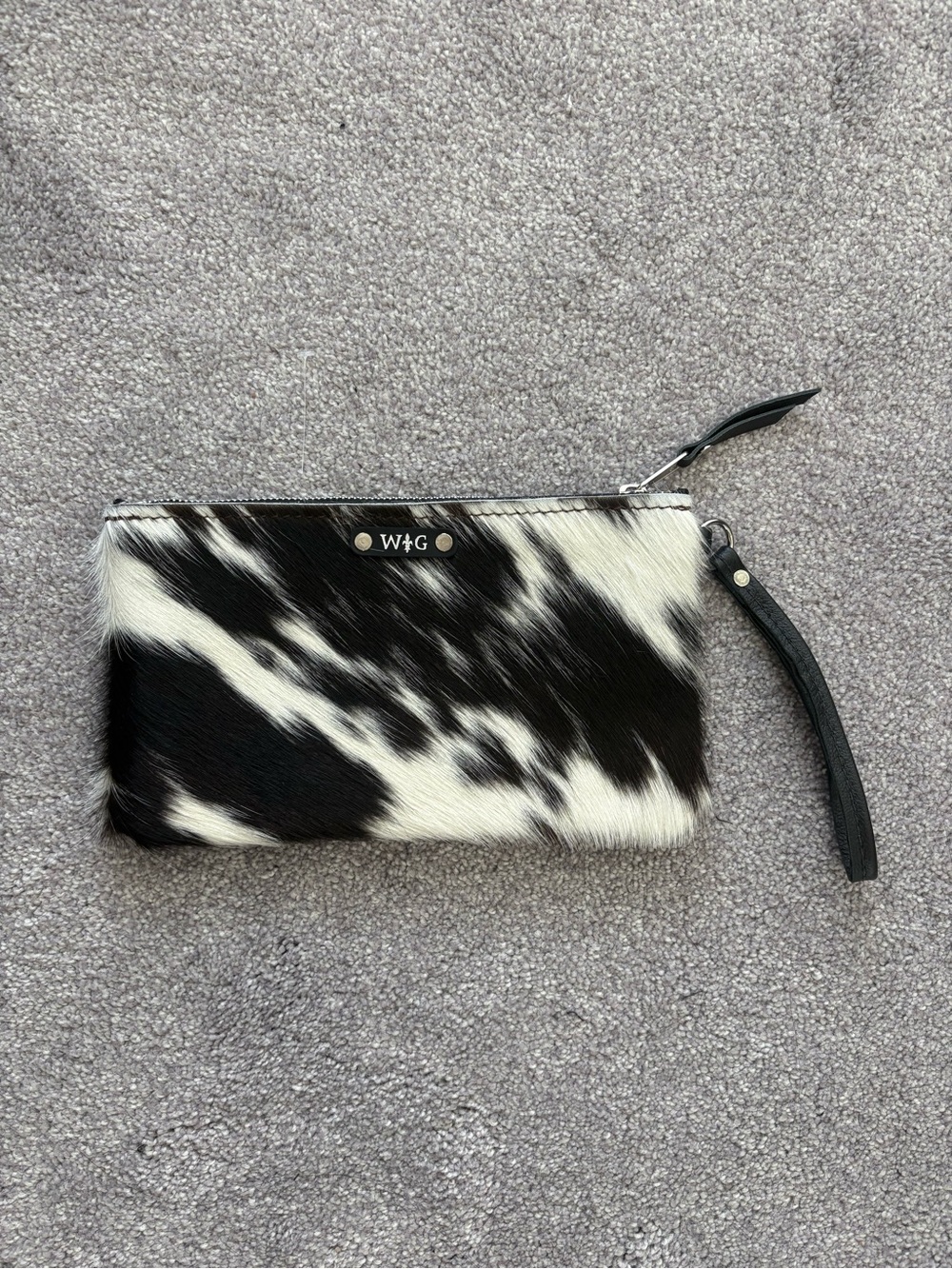 W&G Black and White Cowhide Wristlet Clutch